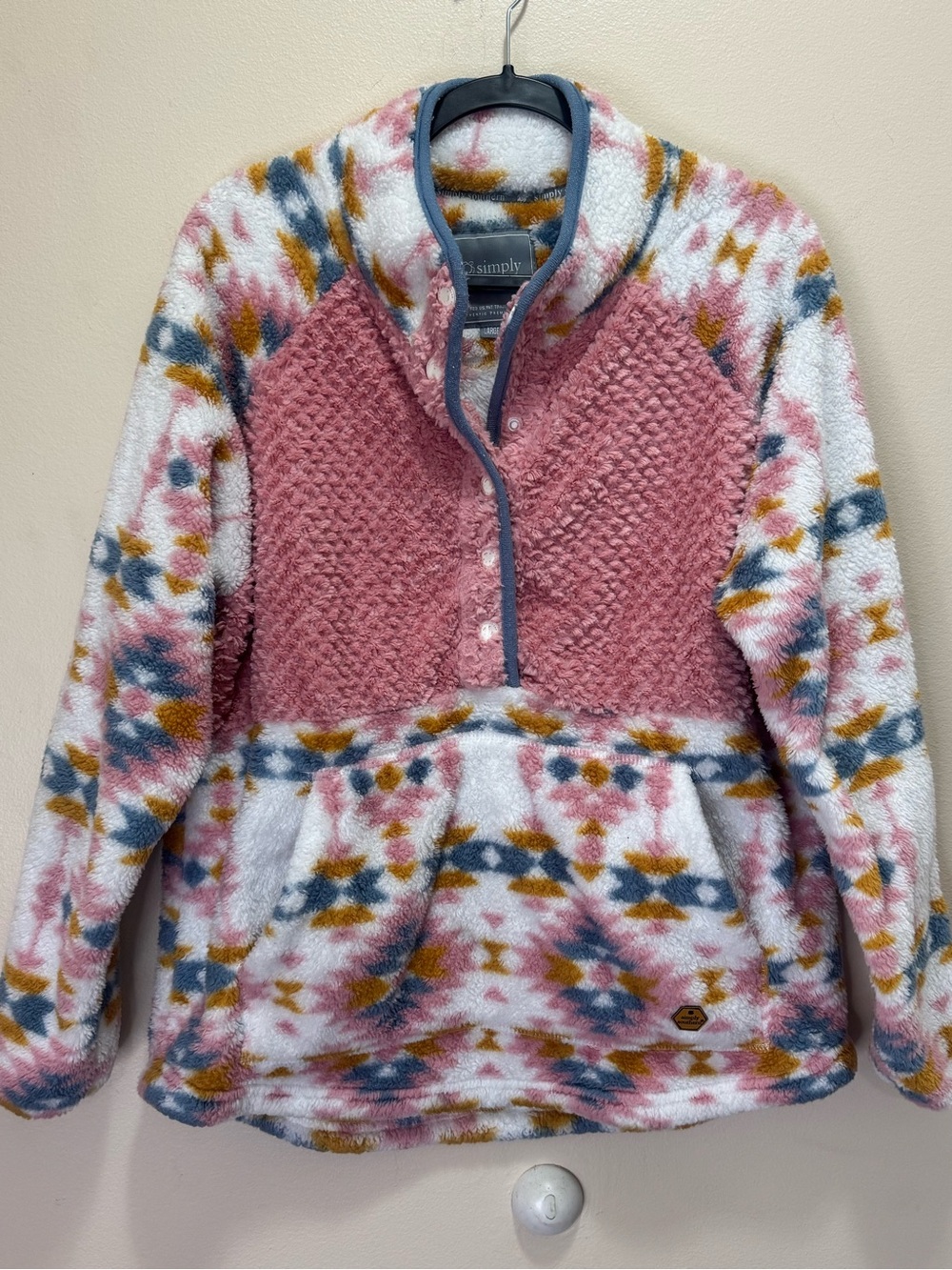 Simply Southern Pink Fleece Aztec Pullover Sweater